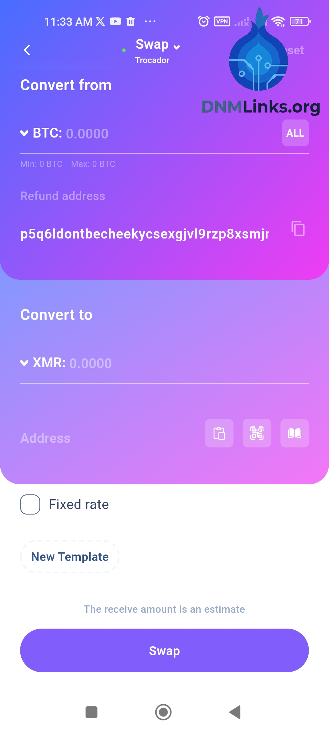 Cake Wallet Exchange Interface